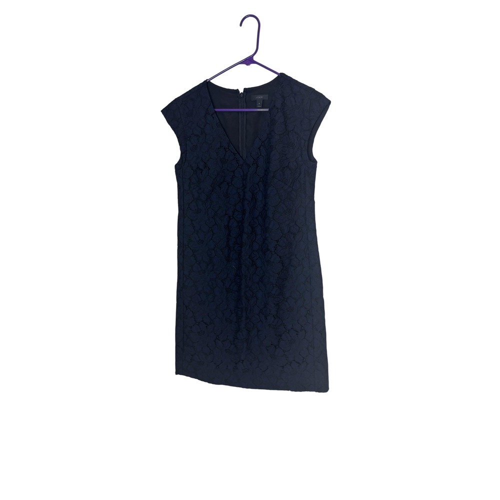 J Crew Dress Womens 4 Navy Blue Lace Sheath Sleeveless V Neck Lined Cocktail